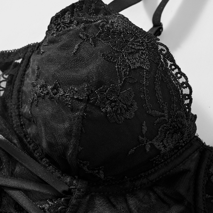 Black Elegant High-end Lace Embroidery Bodysuit