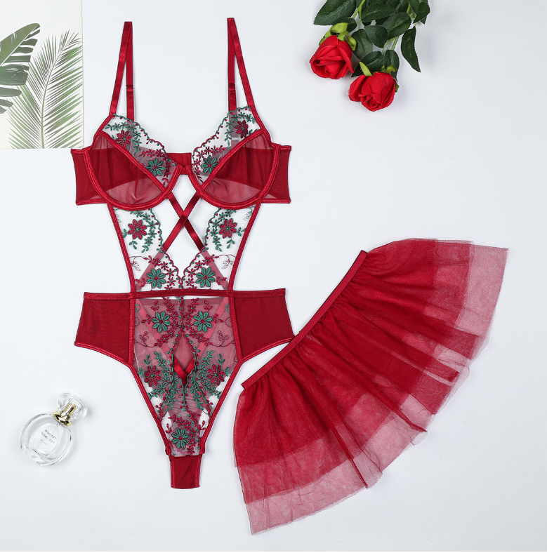 Detachable Heavy Embroidery Lace Sexy Bodysuit