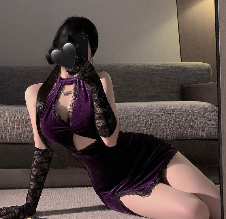 Purple Velvet Cheongsam Uniform Club Wear