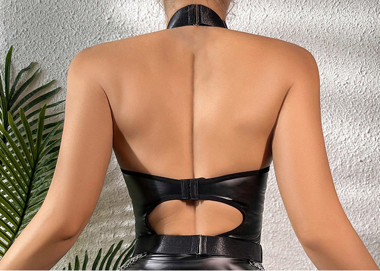 Sexy Chain Uniform Patent Leather Dress