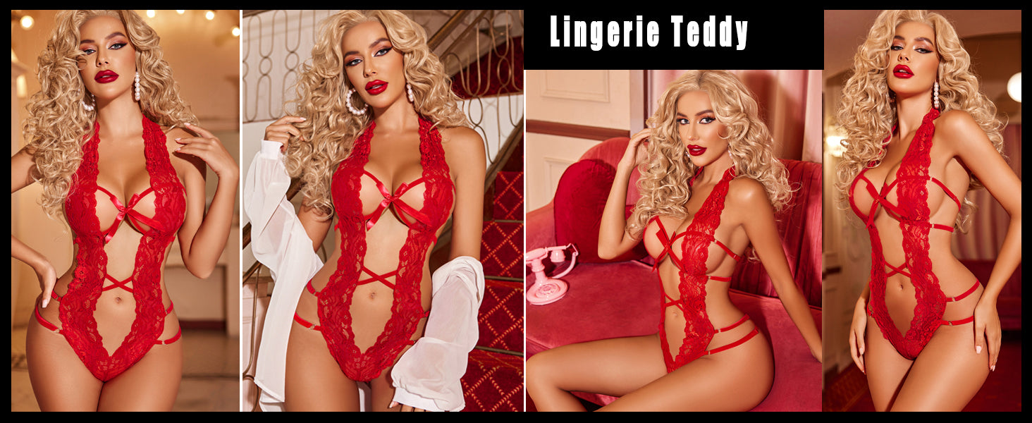 Hollow Tie Bowknot Lace One-Piece Bodysuit