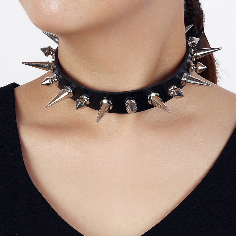 Black punk rock leather necklace