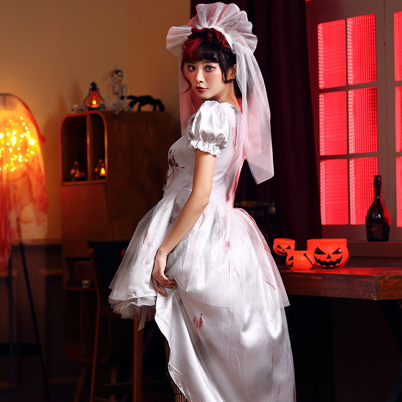 Vintage Horror Wedding Bride Costume Cosplay Outfit