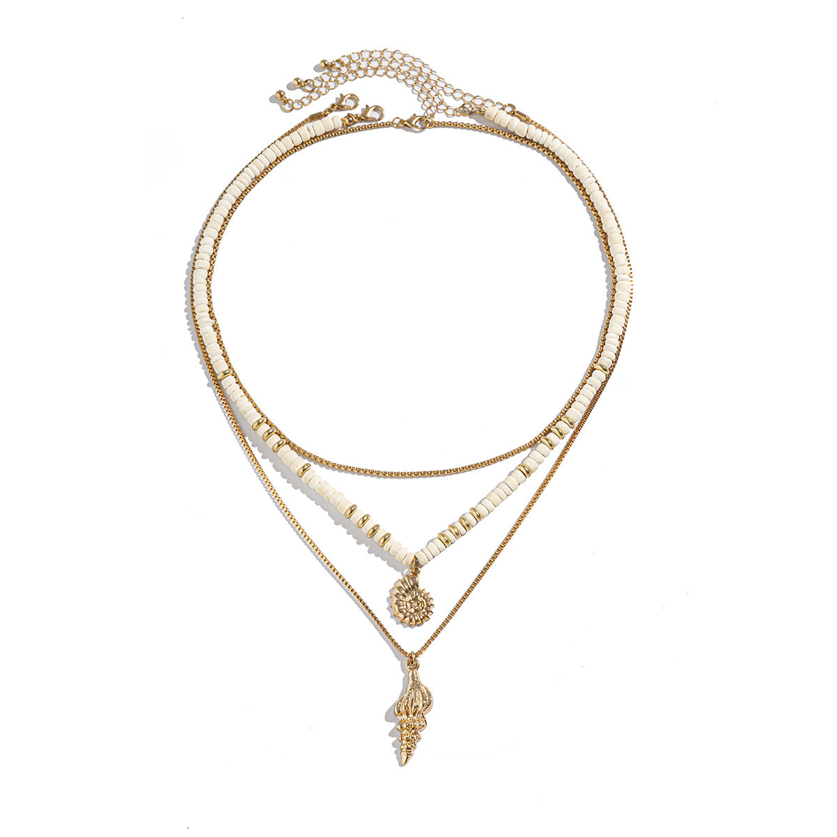 Layered Beaded Necklace with Shell Pendant