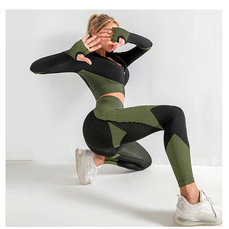 Sports Wear 3 Pcs Sports Set Seamless Yoga Suit Long Sleeves
