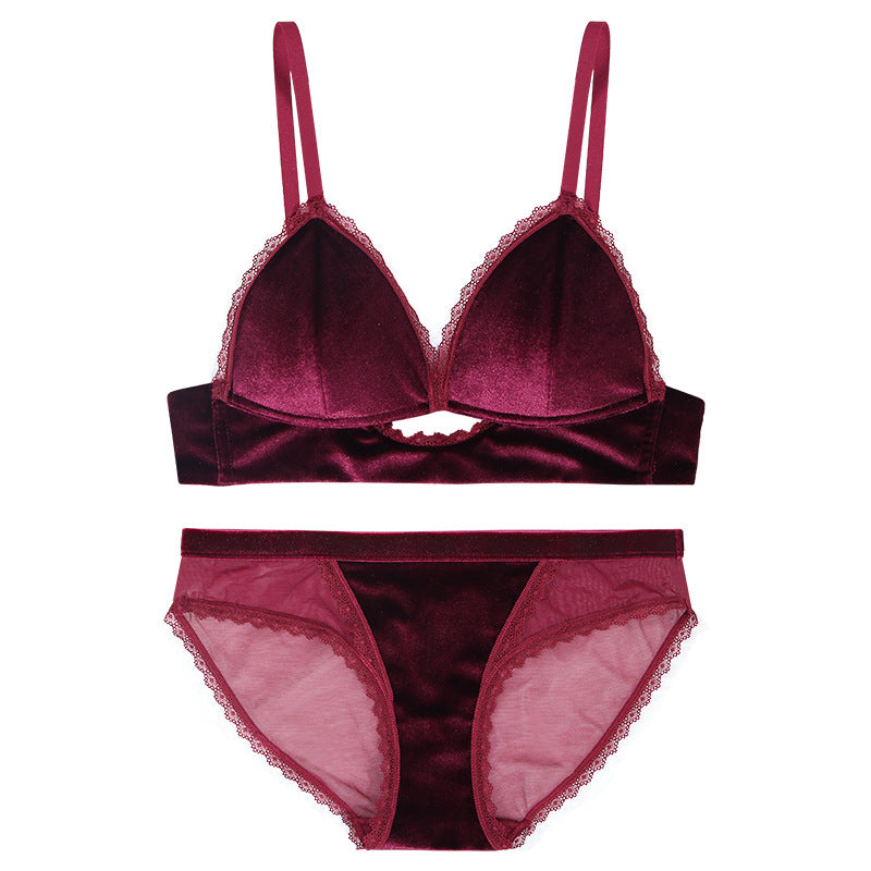 New Thin Velvet Sexy Vintage Lace Lingerie Set
