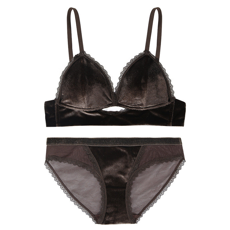 New Thin Velvet Sexy Vintage Lace Lingerie Set