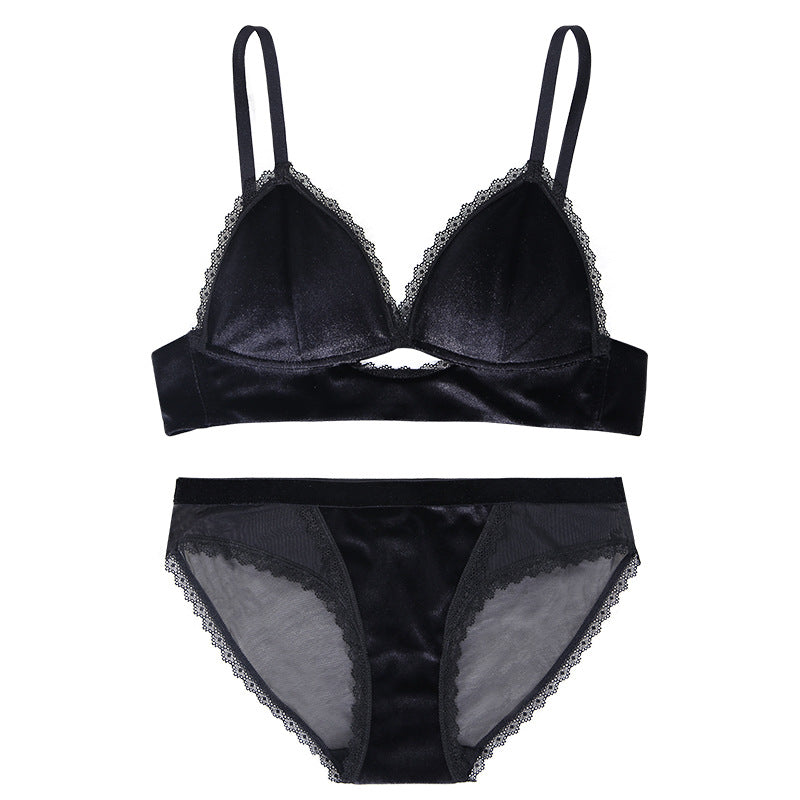 New Thin Velvet Sexy Vintage Lace Lingerie Set