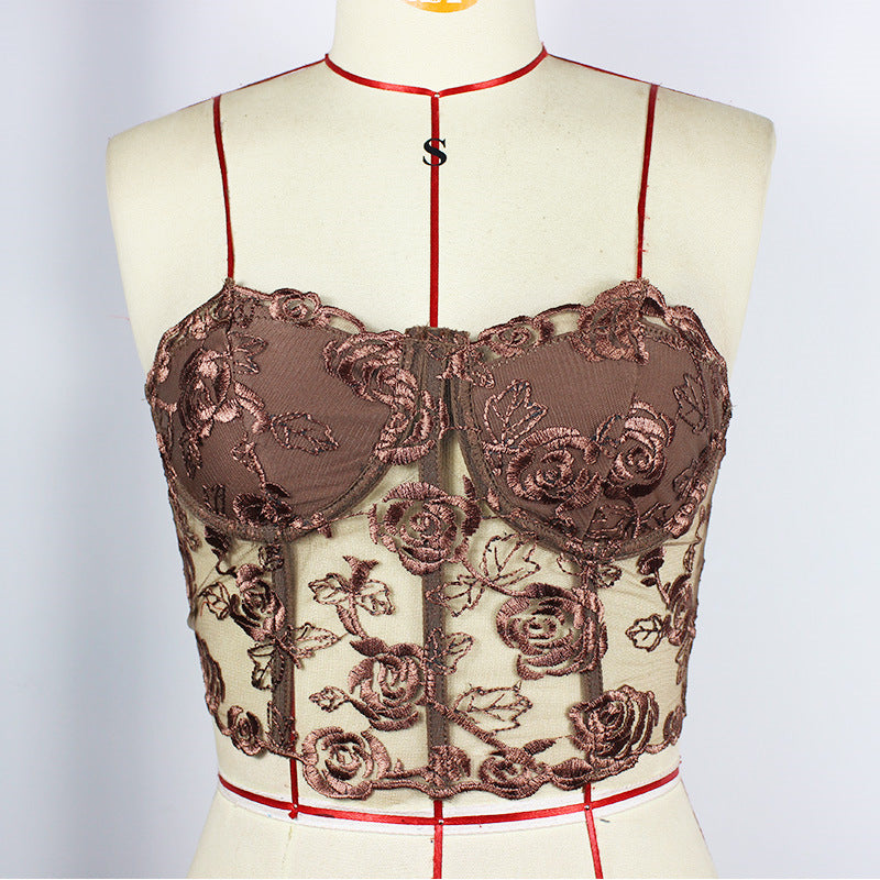 Allover Lace Rose Embroidery Sexy Corset