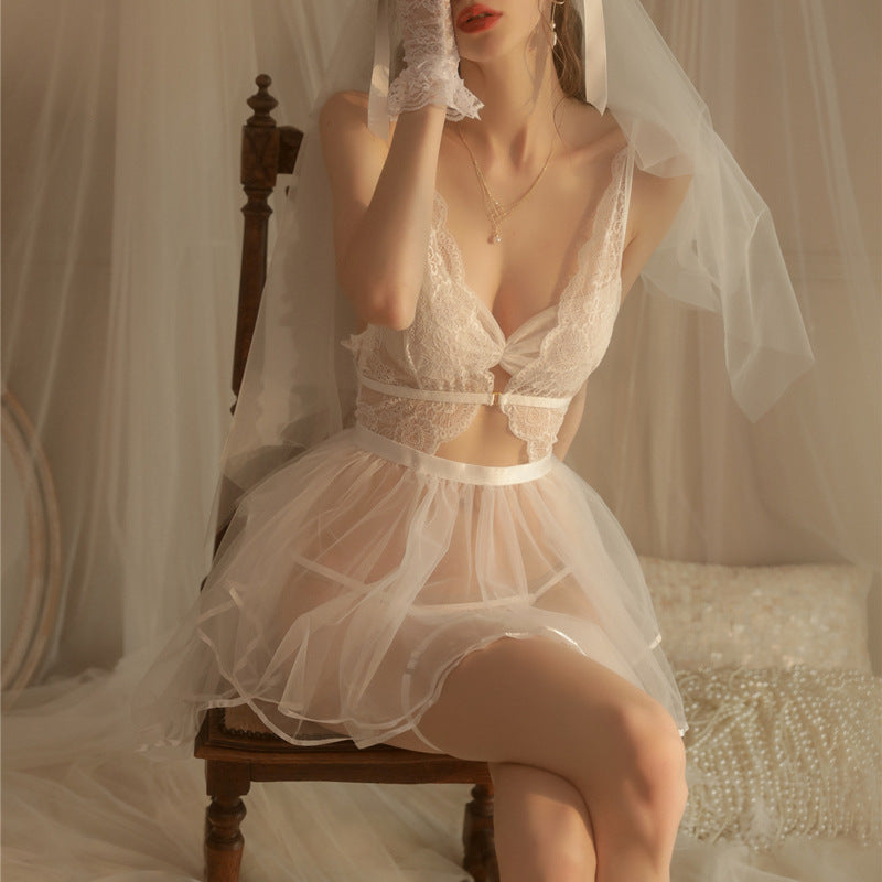 New Romantic Bridal Mesh Sexy Suit Perspective Lace Sexy Costume