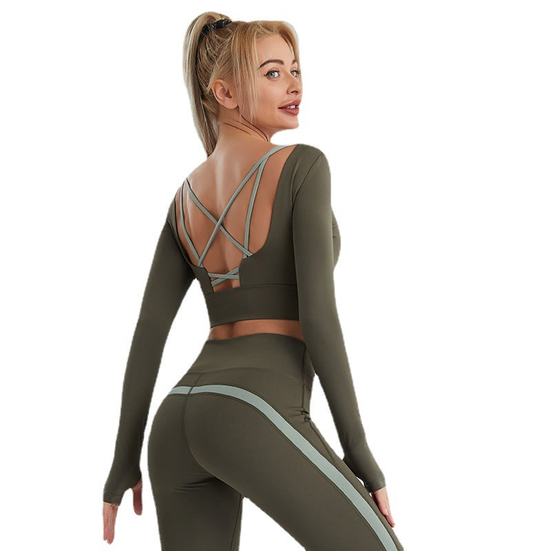 Sports Wear Yoga Tracksuit Long Sleeves Back Hollow Out