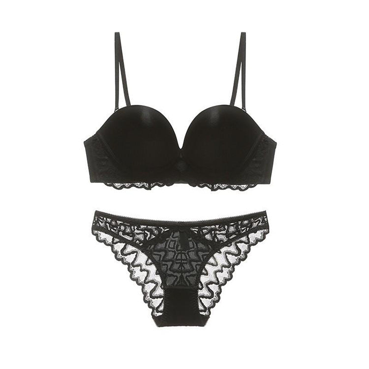 Satin Allover Lace Strappy Sheer Thin Padded Bralette Set