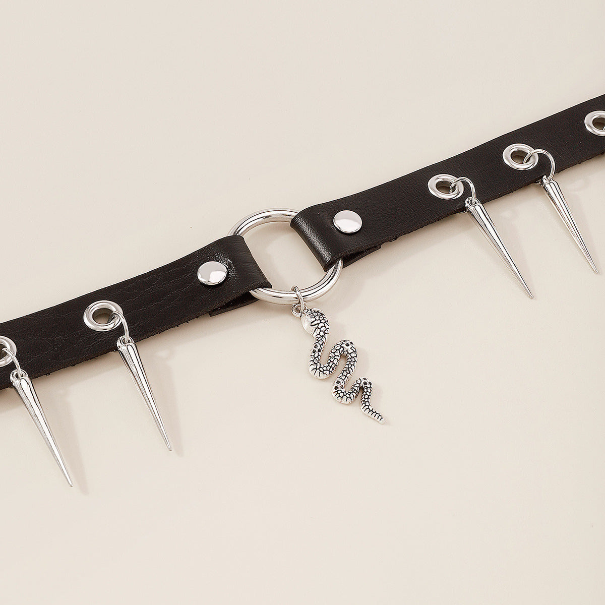 Leather Snake Rivets Choker