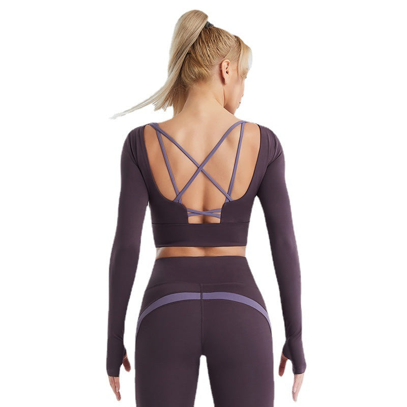Sports Wear Yoga Tracksuit Long Sleeves Back Hollow Out
