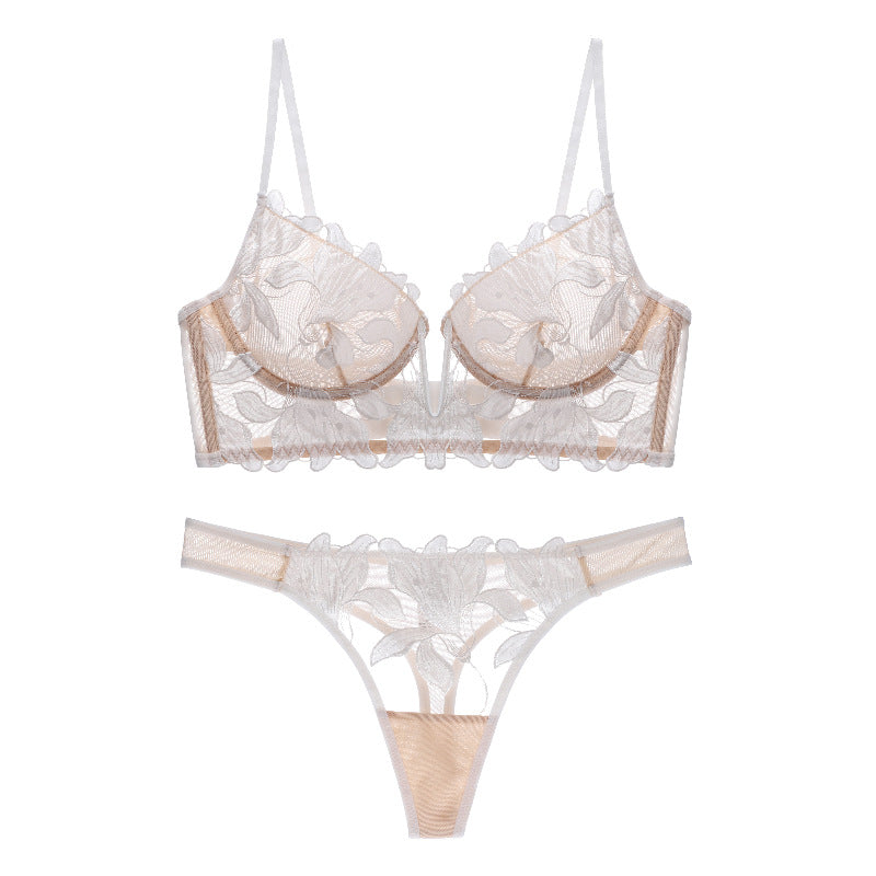 New Sexy Deep V Lace Mesh Corset Lingerie Set