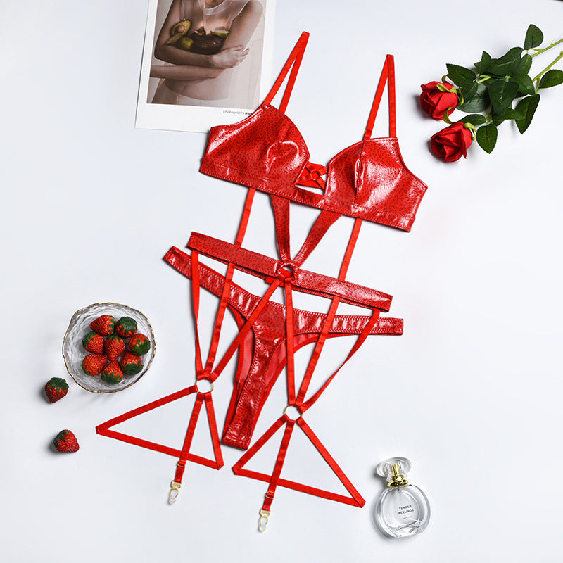 PU Leather Strappy Hollow Out Sexy Bodysuit