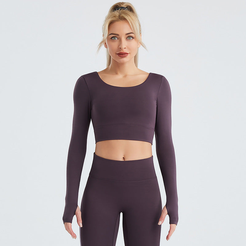 Sports Wear Yoga Tracksuit Long Sleeves Back Hollow Out