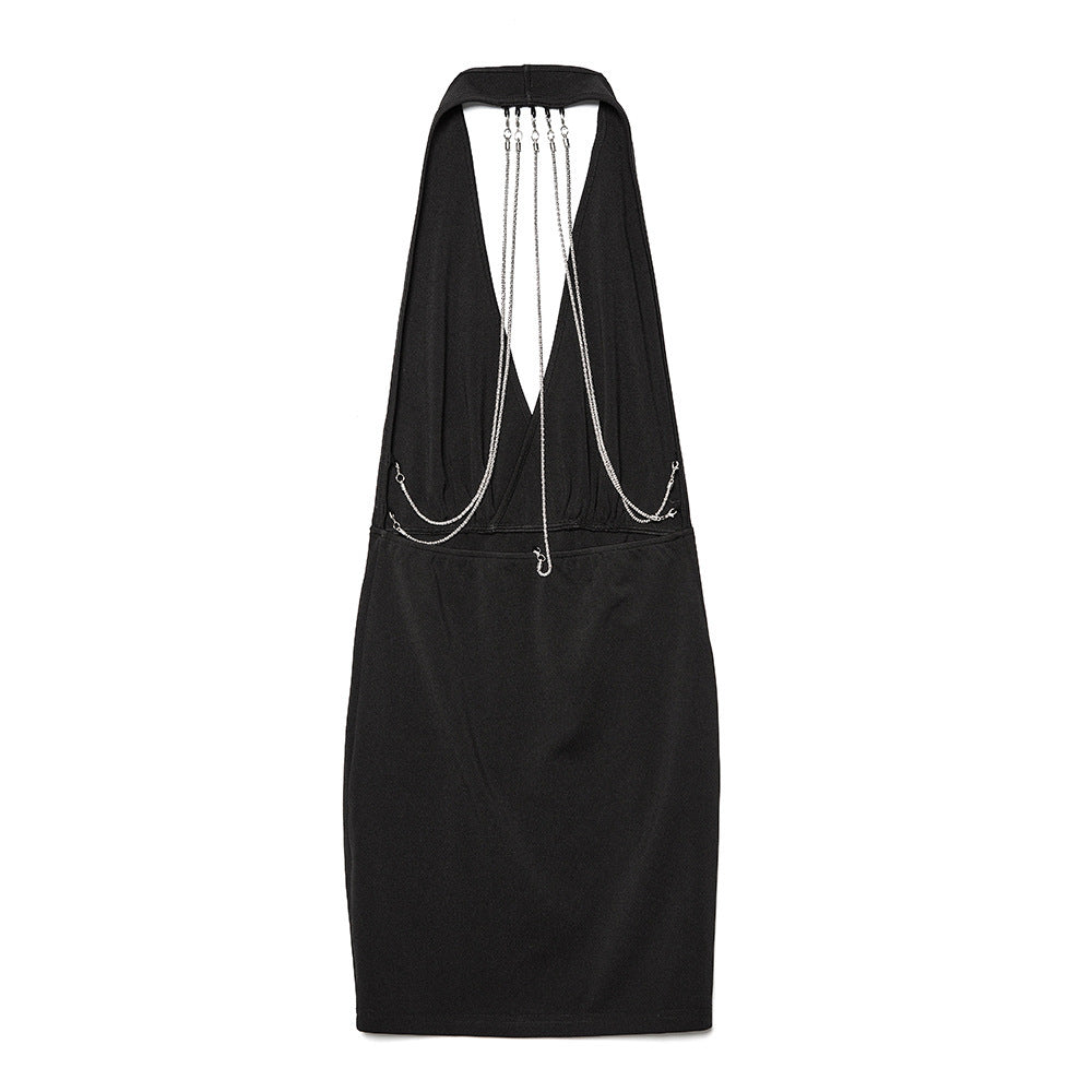 Diamond Chain Sleeveless Sexy Backpack Hip Dress Club Wear