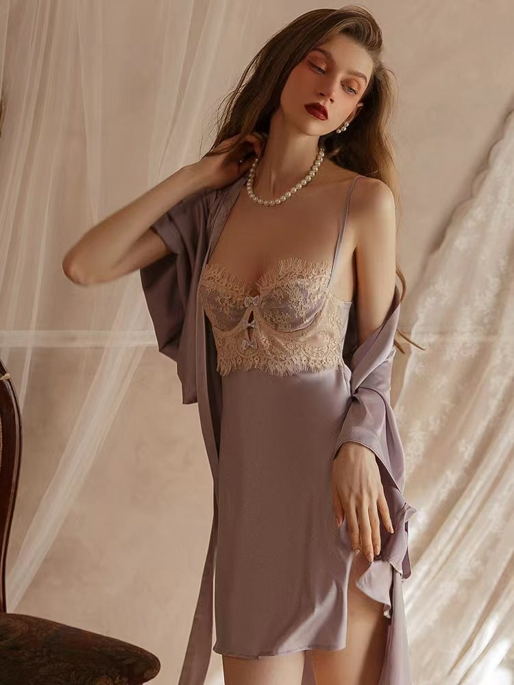 Summer Lace Gathered Sexy Embroidery Chemise - Sexyzara