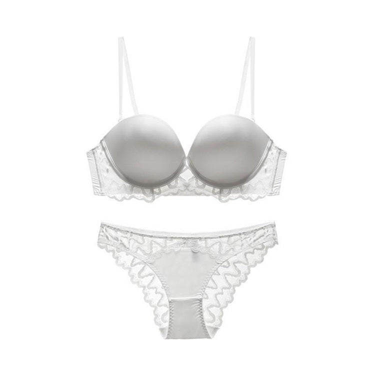 Satin Allover Lace Strappy Sheer Thin Padded Bralette Set