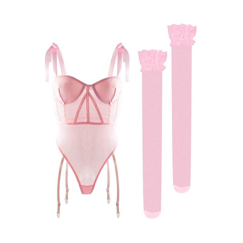 Sheer Mesh Strappy Sexy Bodysuit 2 PCS