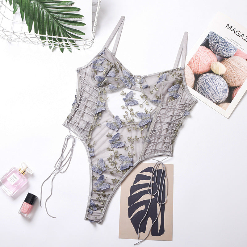 Butterfly Embroidery Lace Patchwork Bodysuit