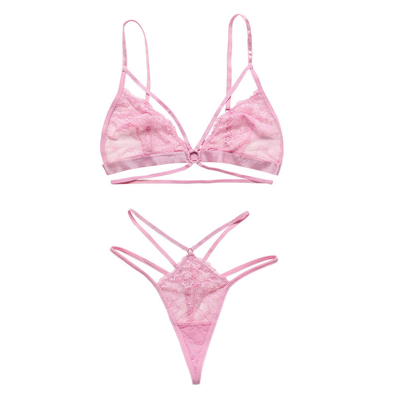 Allover Lace Embroidery Strappy Sexy Lingerie Set
