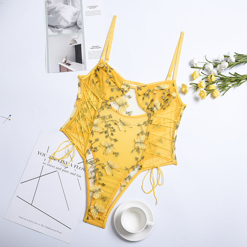 Butterfly Embroidery Lace Patchwork Bodysuit