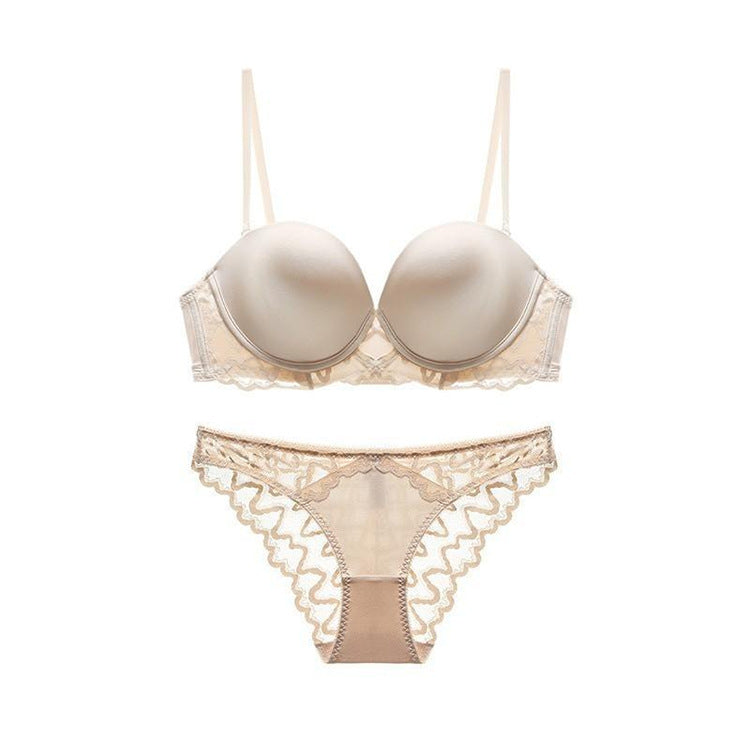 Satin Allover Lace Strappy Sheer Thin Padded Bralette Set