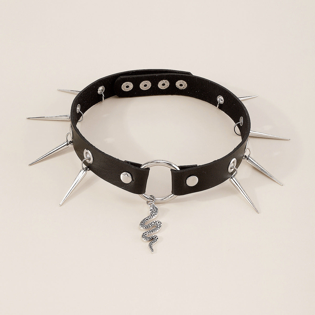 Leather Snake Rivets Choker