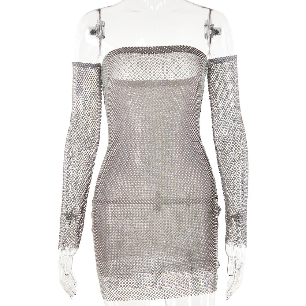 Perspective Flash Chip Fishnet Sexy Mini Dress Club Wear