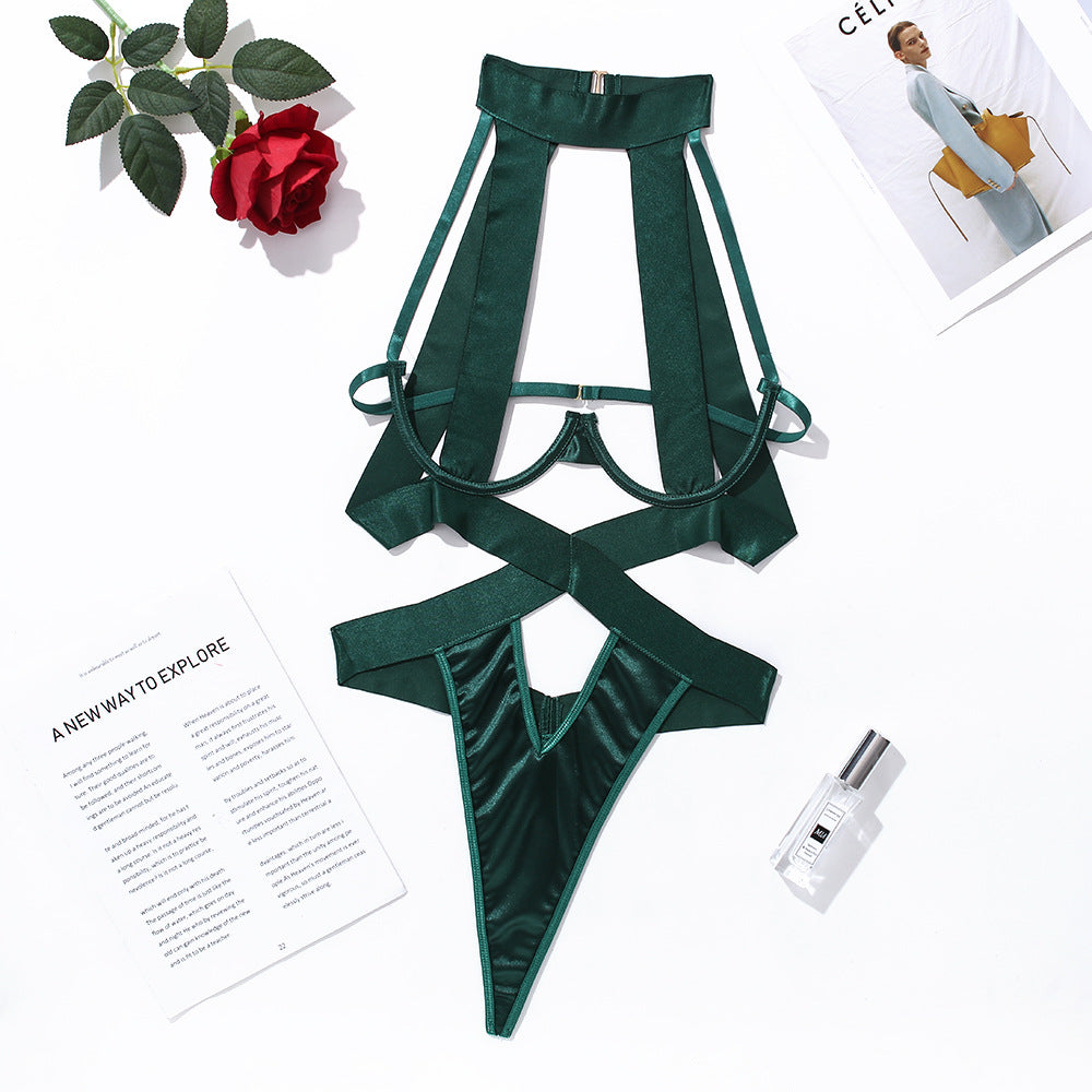 Cross Cutout Strap Sexy Bodysuit