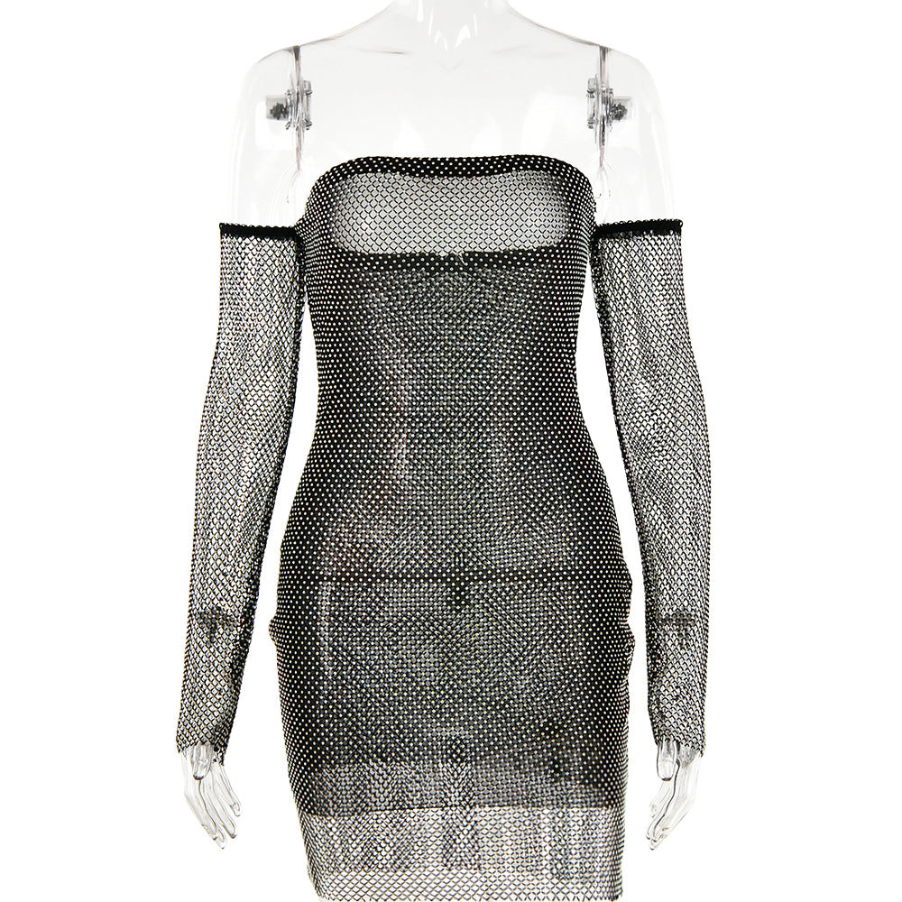 Perspective Flash Chip Fishnet Sexy Mini Dress Club Wear