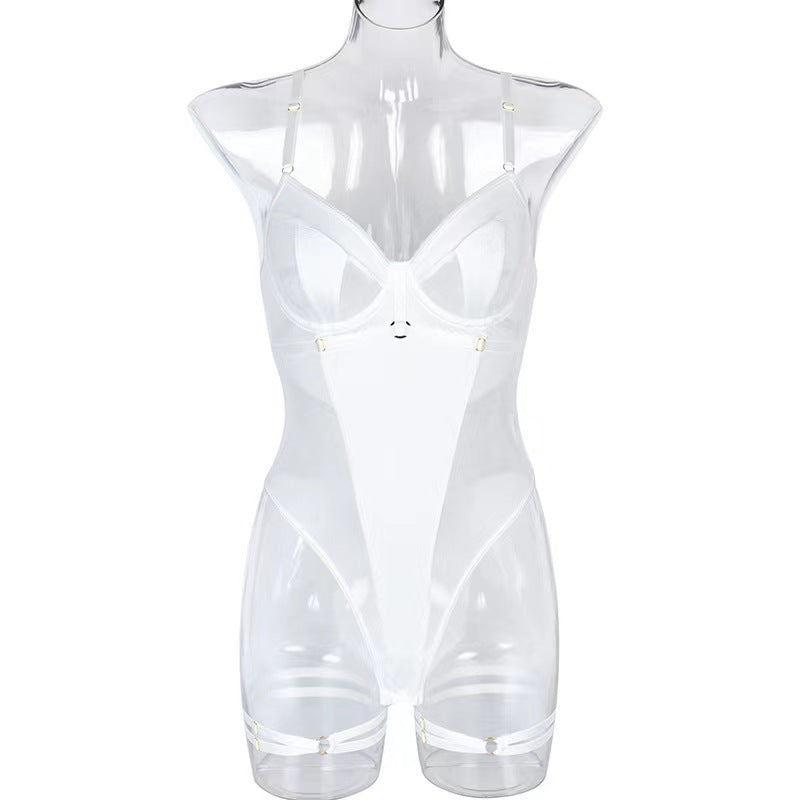 Mesh Paneled Backless Sexy Bodysuit