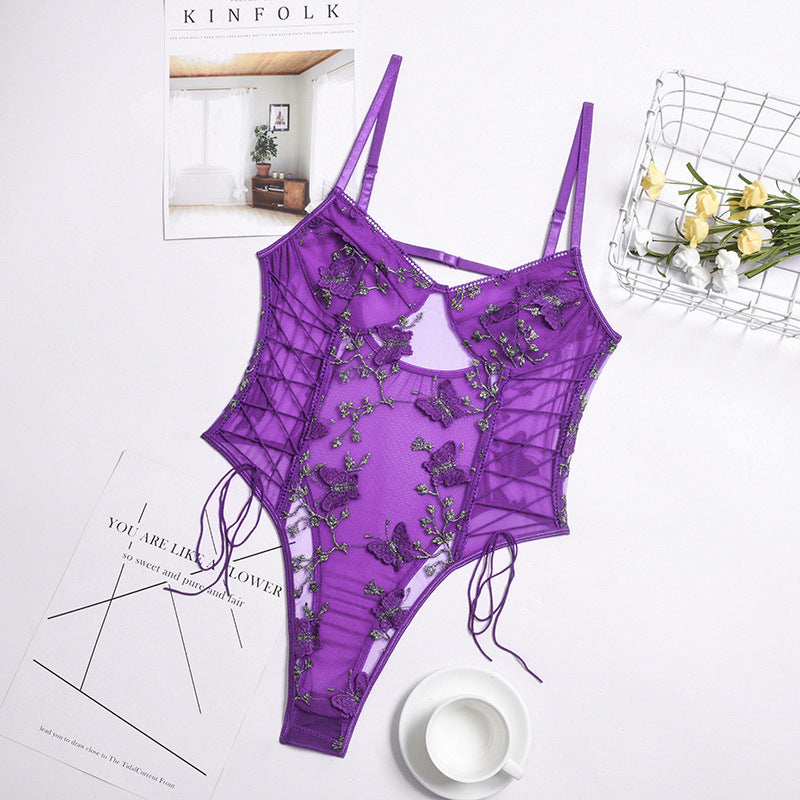Butterfly Embroidery Lace Patchwork Bodysuit
