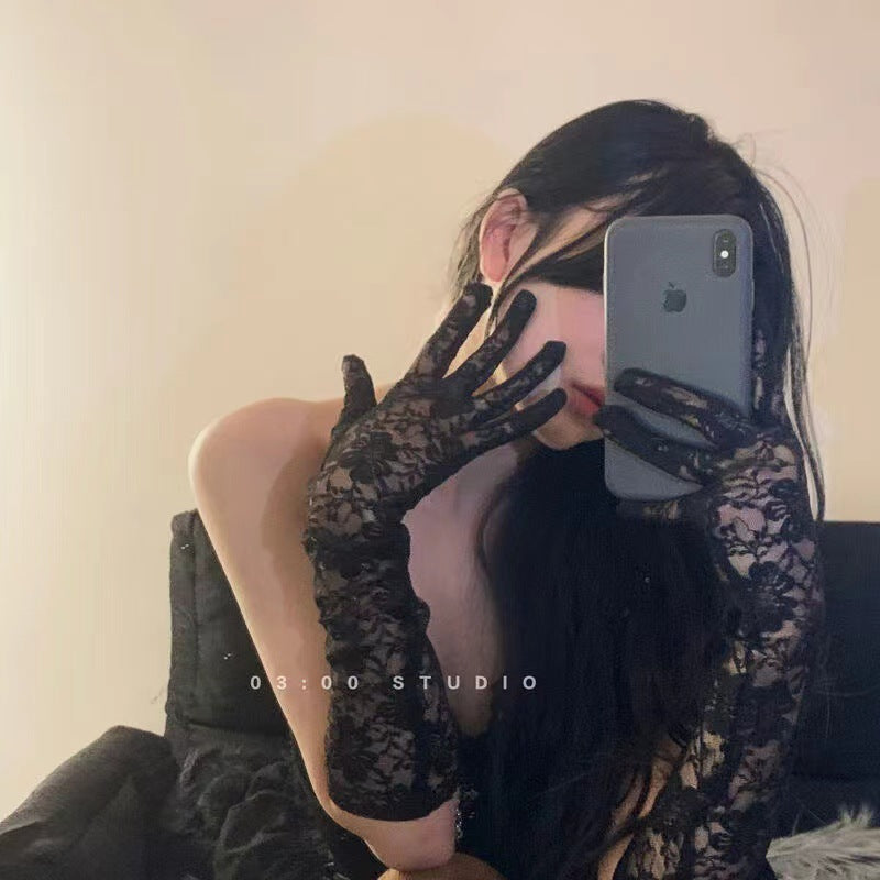 Allover Lace Embroidery Sexy Gloves