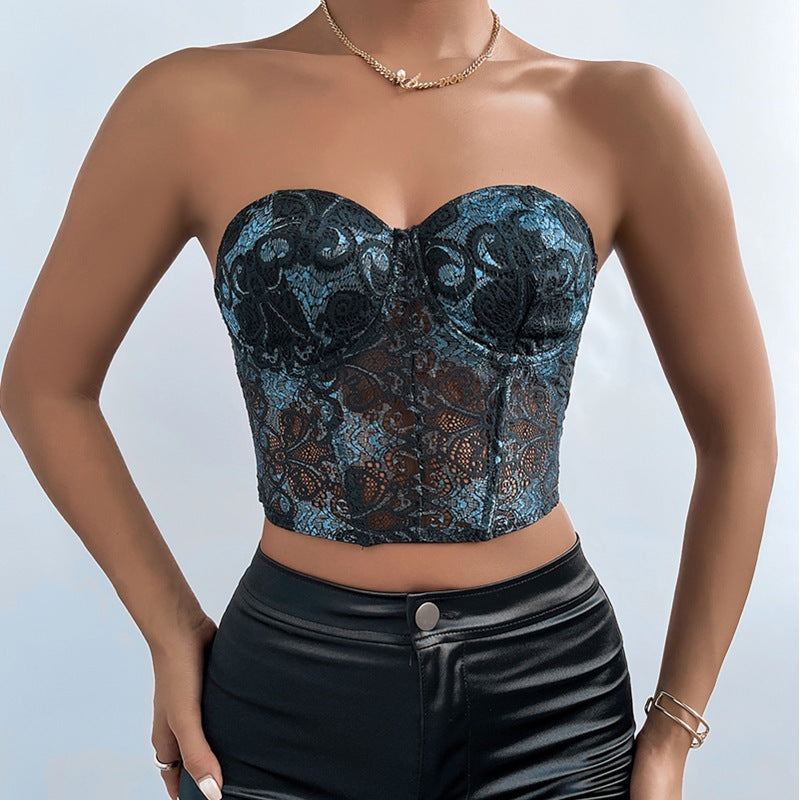 Sheer Mesh Embroidery Sexy Corset