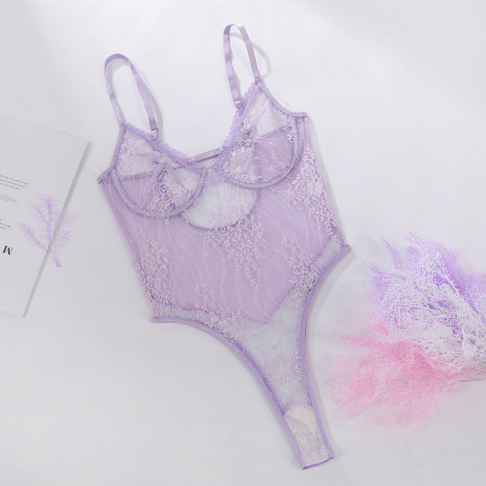 Perspective Embroidery Lace Mesh Sexy Bodysuit
