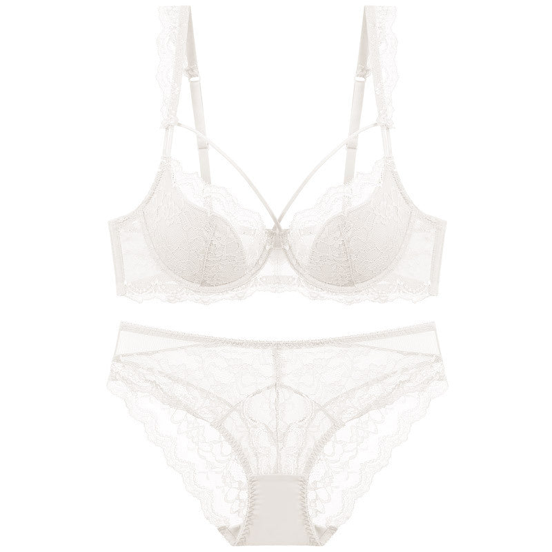 Allover Lace Strappy Sheer Thin Padded Bralette Set