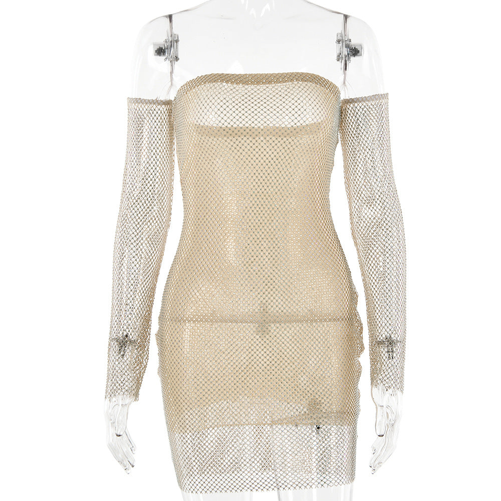 Perspective Flash Chip Fishnet Sexy Mini Dress Club Wear