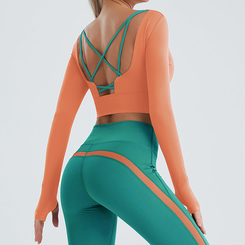 Sports Wear Yoga Tracksuit Long Sleeves Back Hollow Out