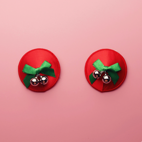 Red & Green Bow Bell Nipple Pasties