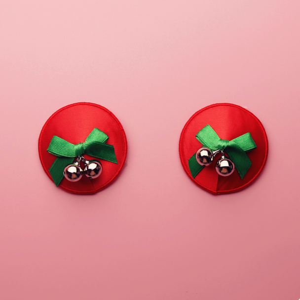 Red & Green Bow Bell Nipple Pasties