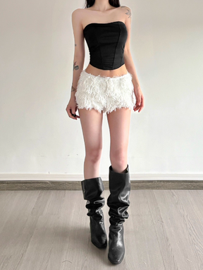 Fluffy Textured Fringe Mini Shorts