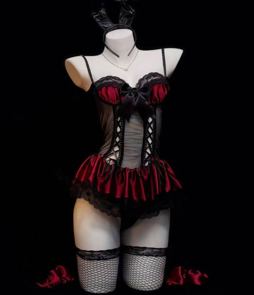 Midnight Red Shadow Little Witch Lolita Suspender Skirt  Cosplay Costume Lingerie Set