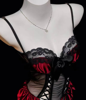Midnight Red Shadow Little Witch Lolita Suspender Skirt  Cosplay Costume Lingerie Set
