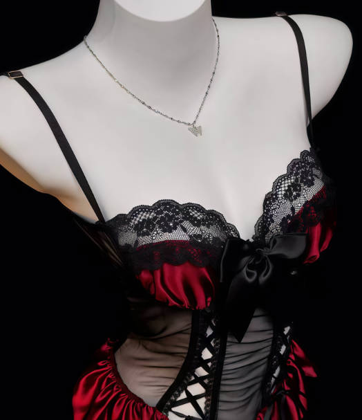 Midnight Red Shadow Little Witch Lolita Suspender Skirt  Cosplay Costume Lingerie Set