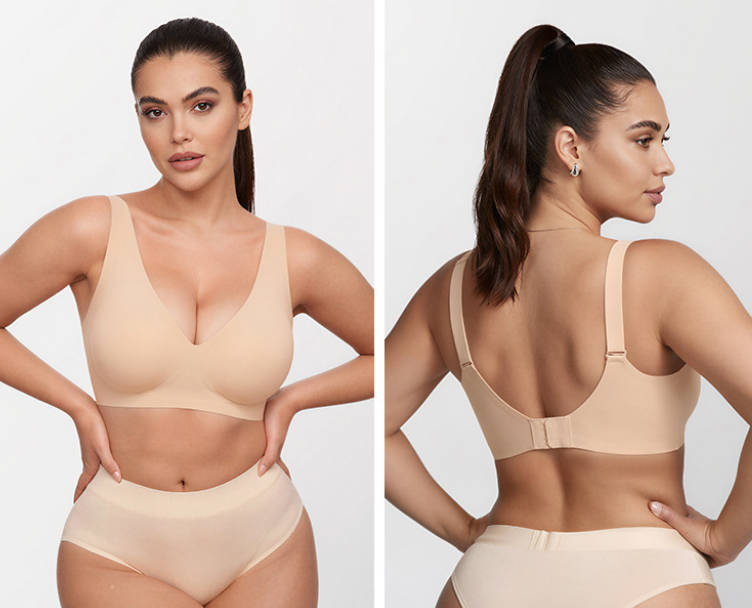 Seamless Wireless Deep V Full Coverage Soft Nylon Comfort Bra