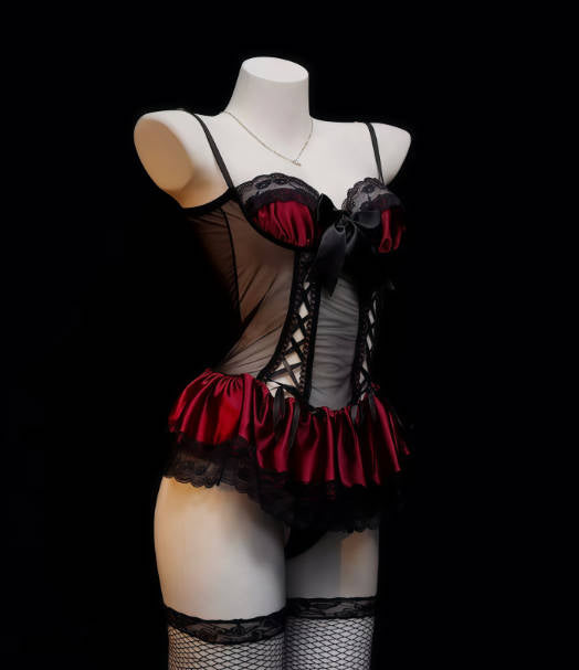 Midnight Red Shadow Little Witch Lolita Suspender Skirt  Cosplay Costume Lingerie Set