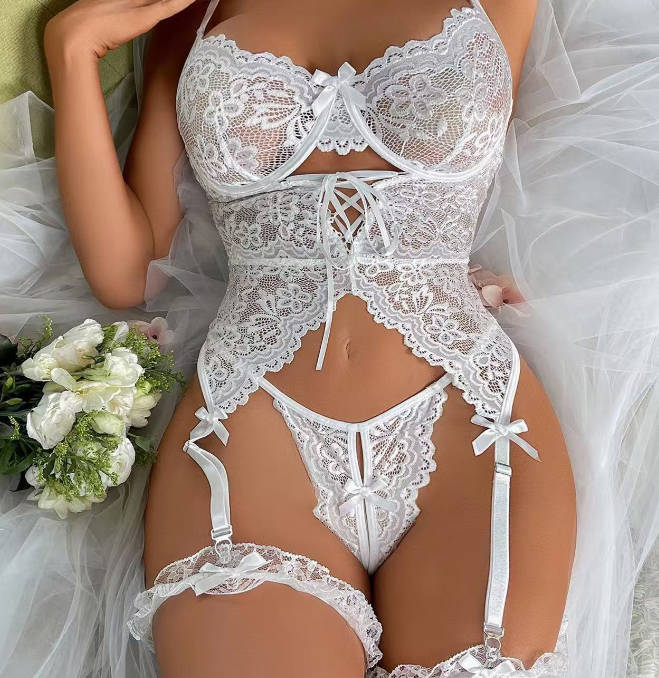 Sexy Lace Up Patchwork See-through Slimming Bodysuit Lingerie